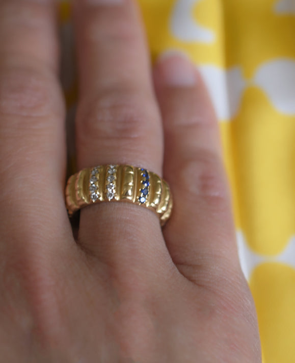 Aimée Aimer Lignes F. bague or jaune saphirs diamants