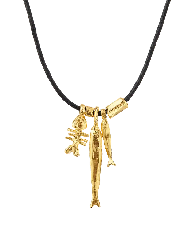 Alighieri Gone Fishing Choker collier poisson cordon noir plaqué or