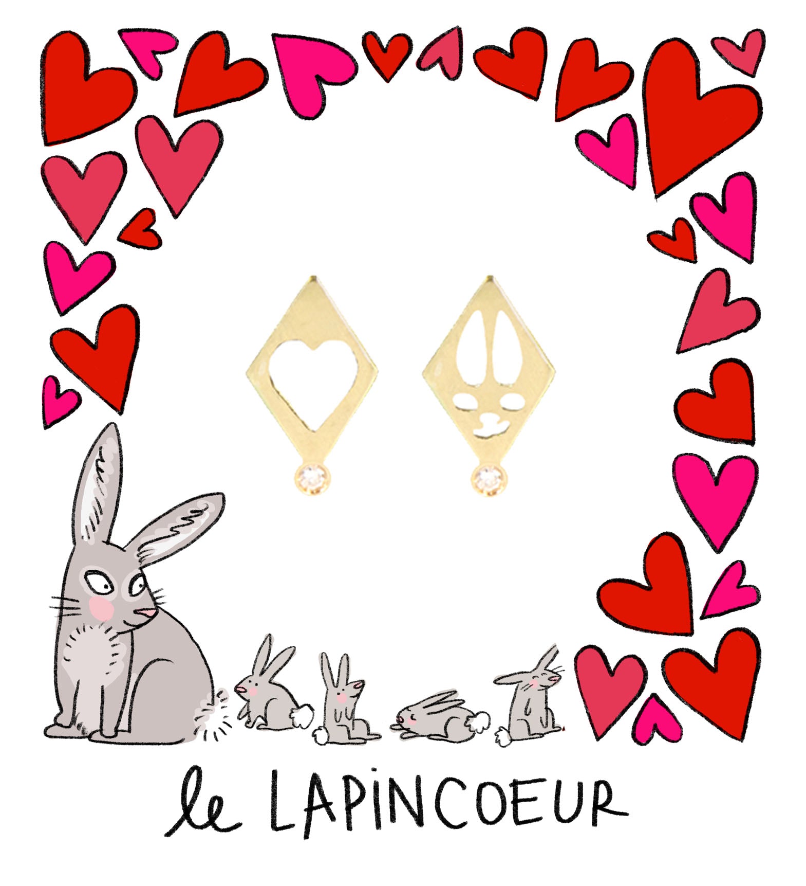 Aimée Aimer Coeur boucle d'oreille or jaune diamant à l'unité
