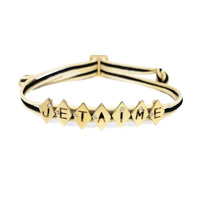 Aimée Aimer Alphabet bracelet 7 lettres or jaune diamant bleu