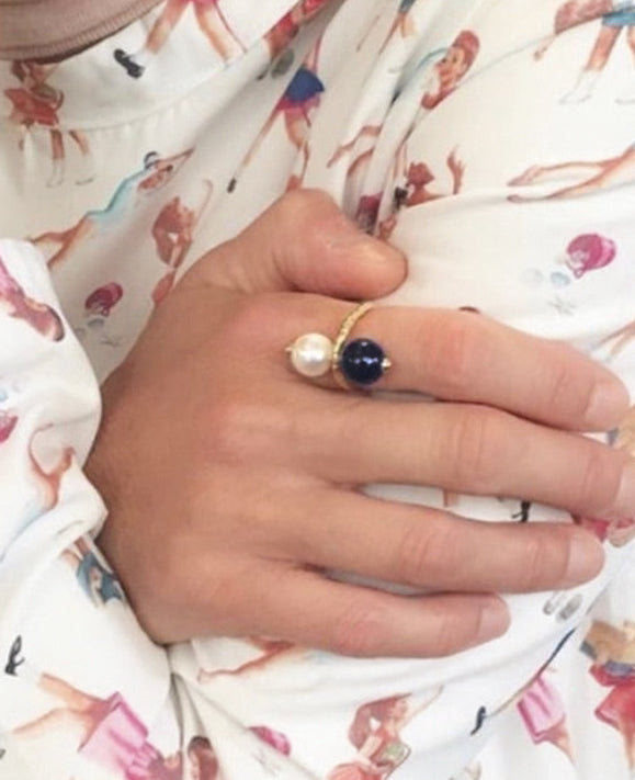 Aimée Aimer Chance Bague or jaune perle onyx taille 52