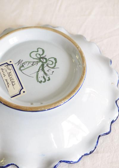 Marest Nevers panier corbeille faïence verte bleue 29 cm
