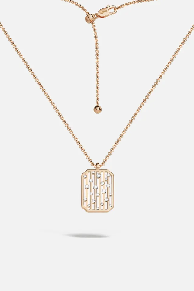 APM Monaco Automne Graphique collier plaque or rose zircon