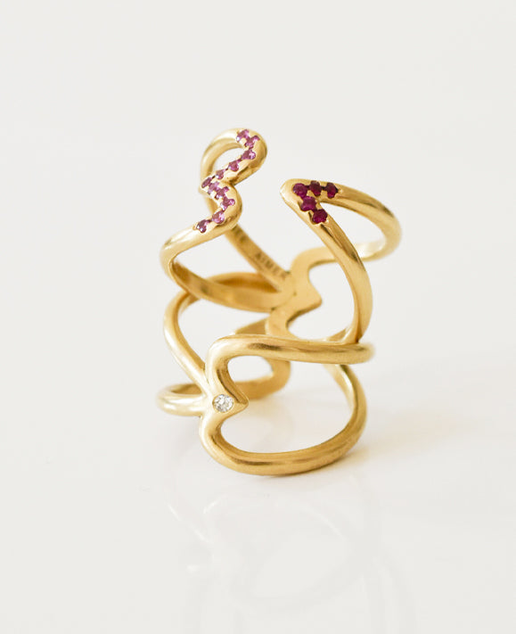 Aimée Aimer Crush Bague or jaune rubis saphirs taille 52