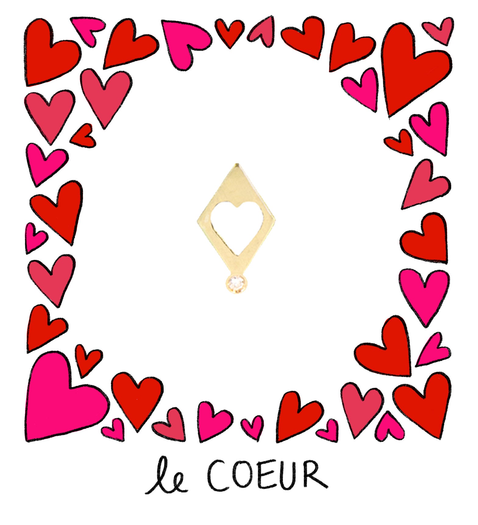 Aimée Aimer Coeur boucle d'oreille or jaune diamant à l'unité