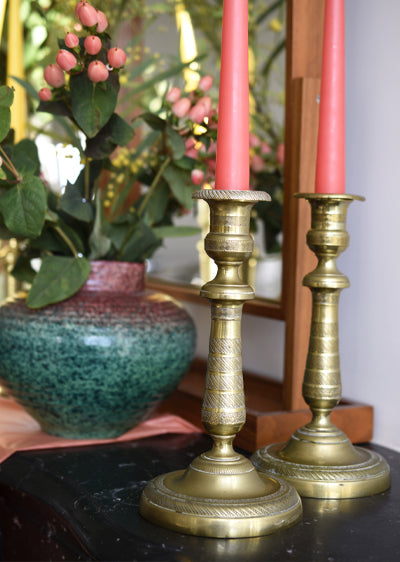 Aimée Aimer Bougeoirs paire flambeaux laiton XIXe 24 cm