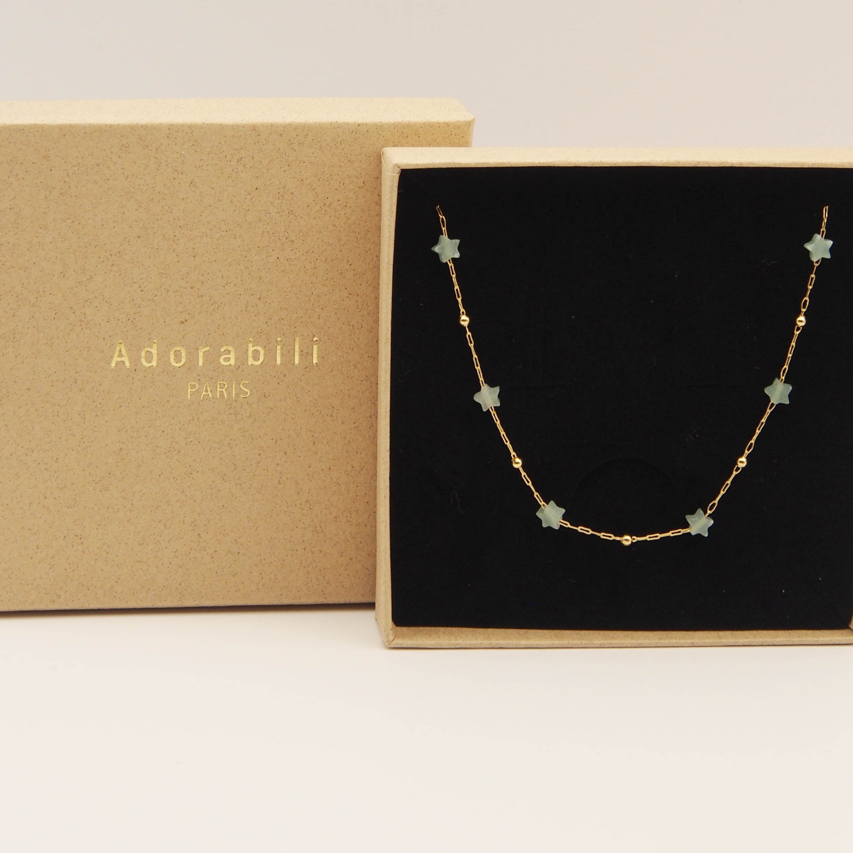 Adorabili Colliers Étoiles collier pierres naturelles vert doré or fin