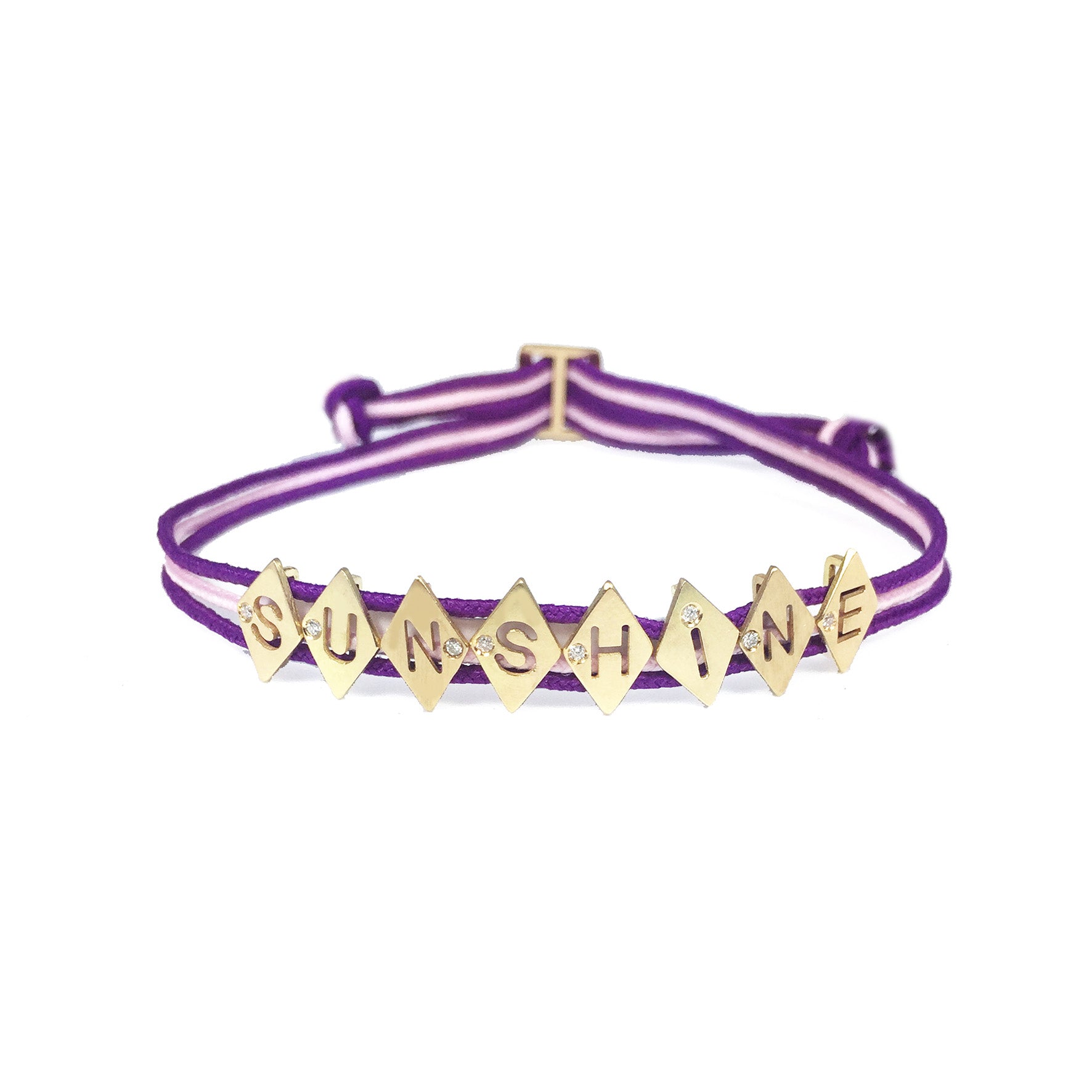Aimée Aimer Alphabet bracelet 8 lettres or diamant cordon