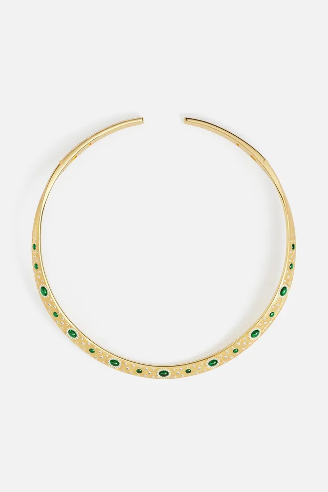 APM Monaco Automne Les Cabochons collier choker doré vert