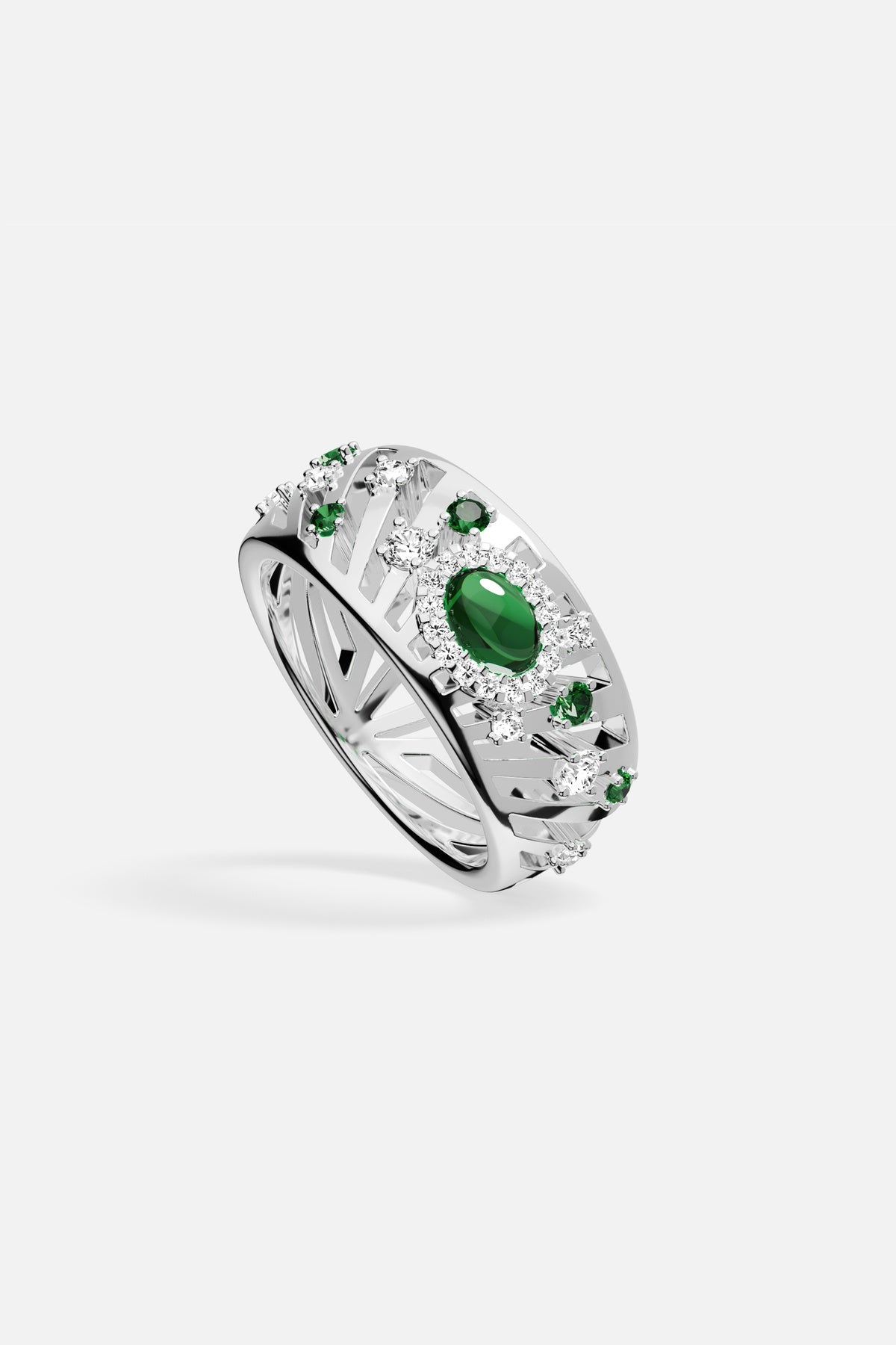 APM Monaco Automne Les Éventails bague verte blanche taille 52