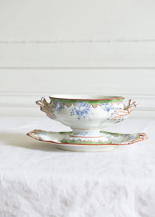 Aimée Aimer Saucière Pompon Creil & Montereau faïence pièce unique