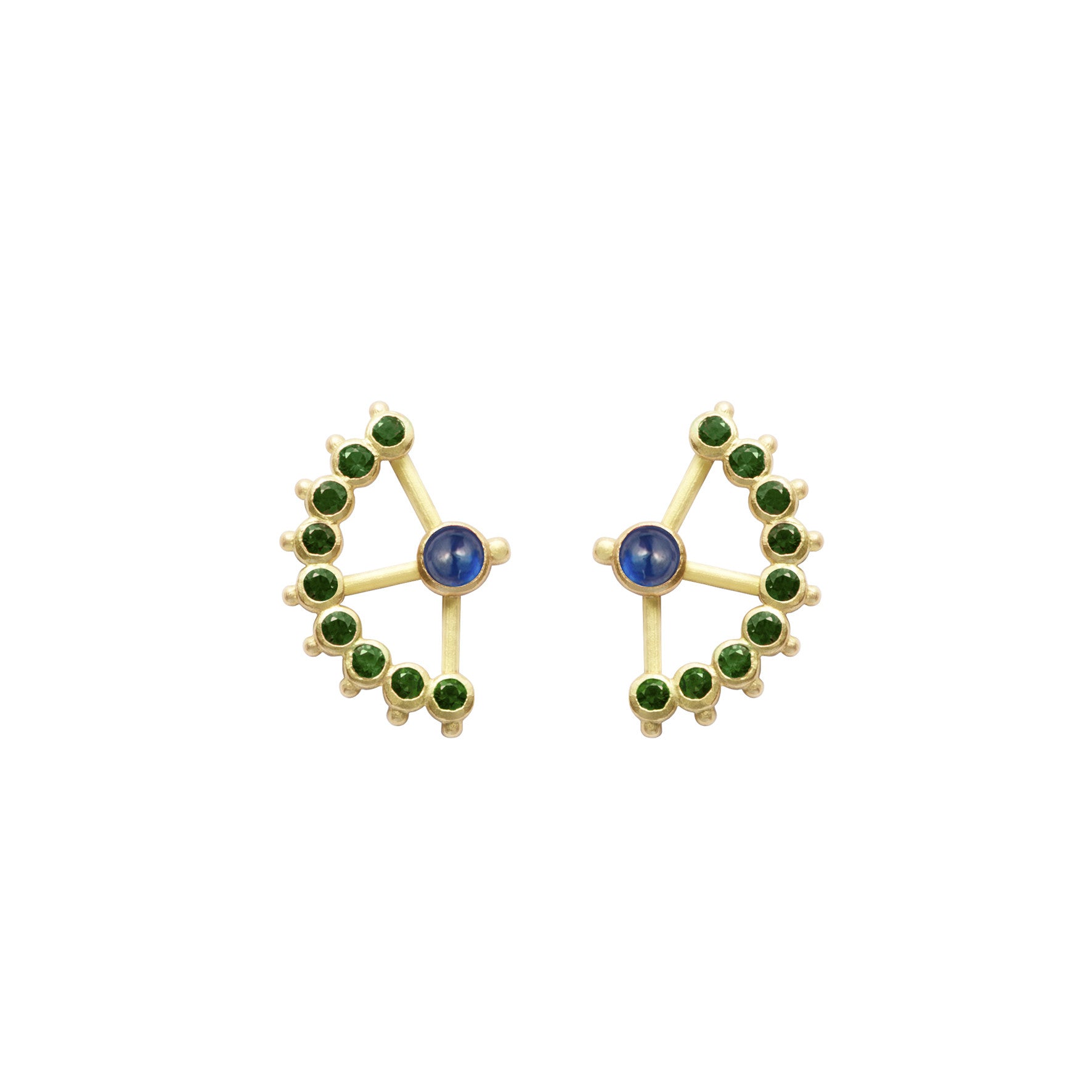 Aimée.Aimer Beija-flor Boucles Or Jaune Saphirs Émeraudes Paire
