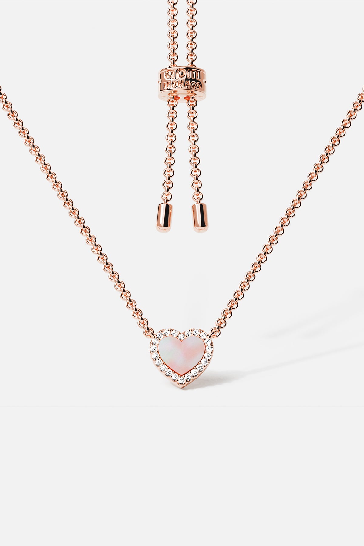 APM Monaco Méditerranée Cœur collier nacre rose or rose