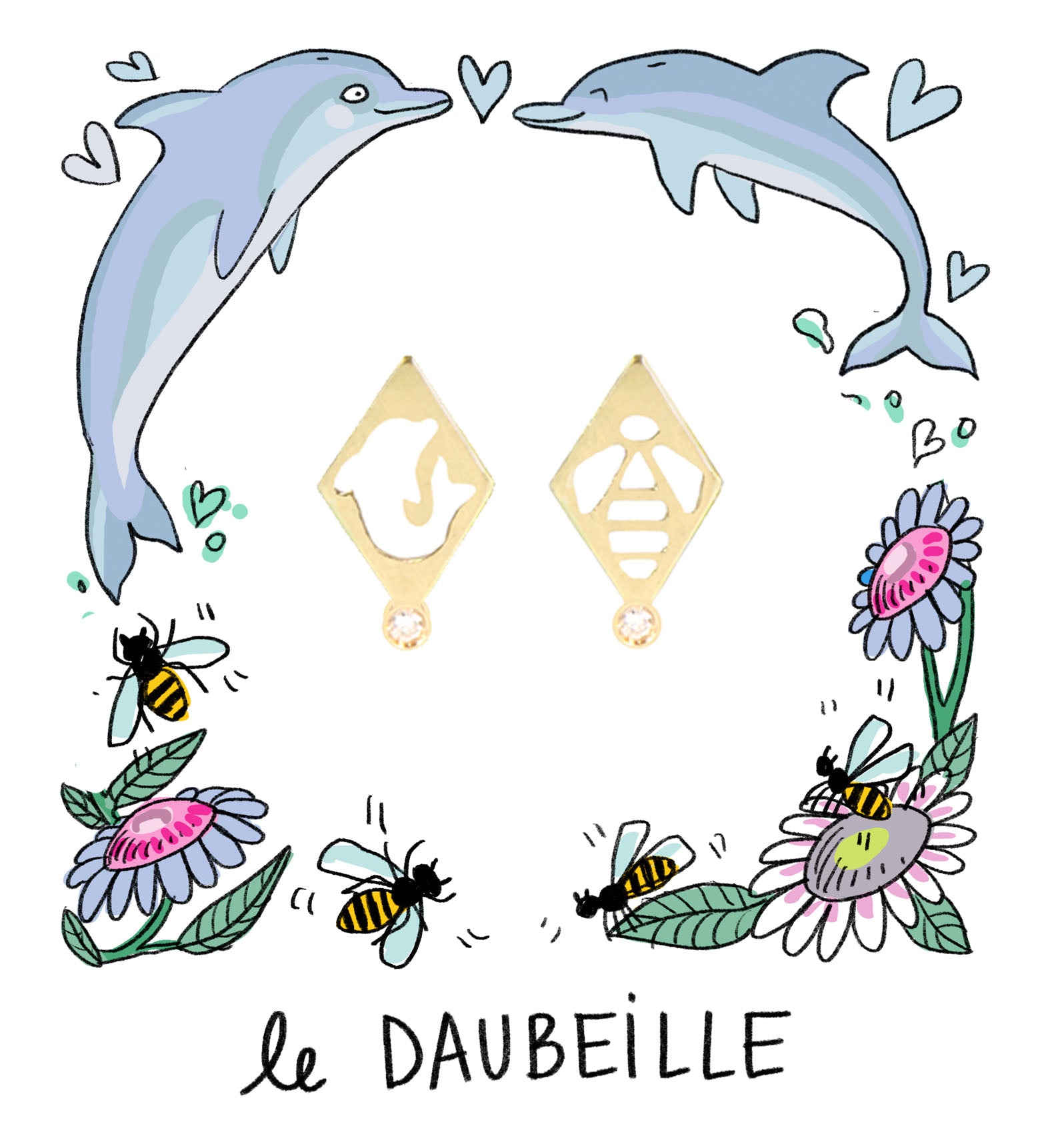 Aimée Aimer Dauphin boucle d'oreille or jaune diamant