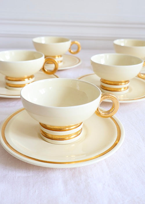 Aimée Aimer Gatsby Robj 5 tasses porcelaine ivoire et or