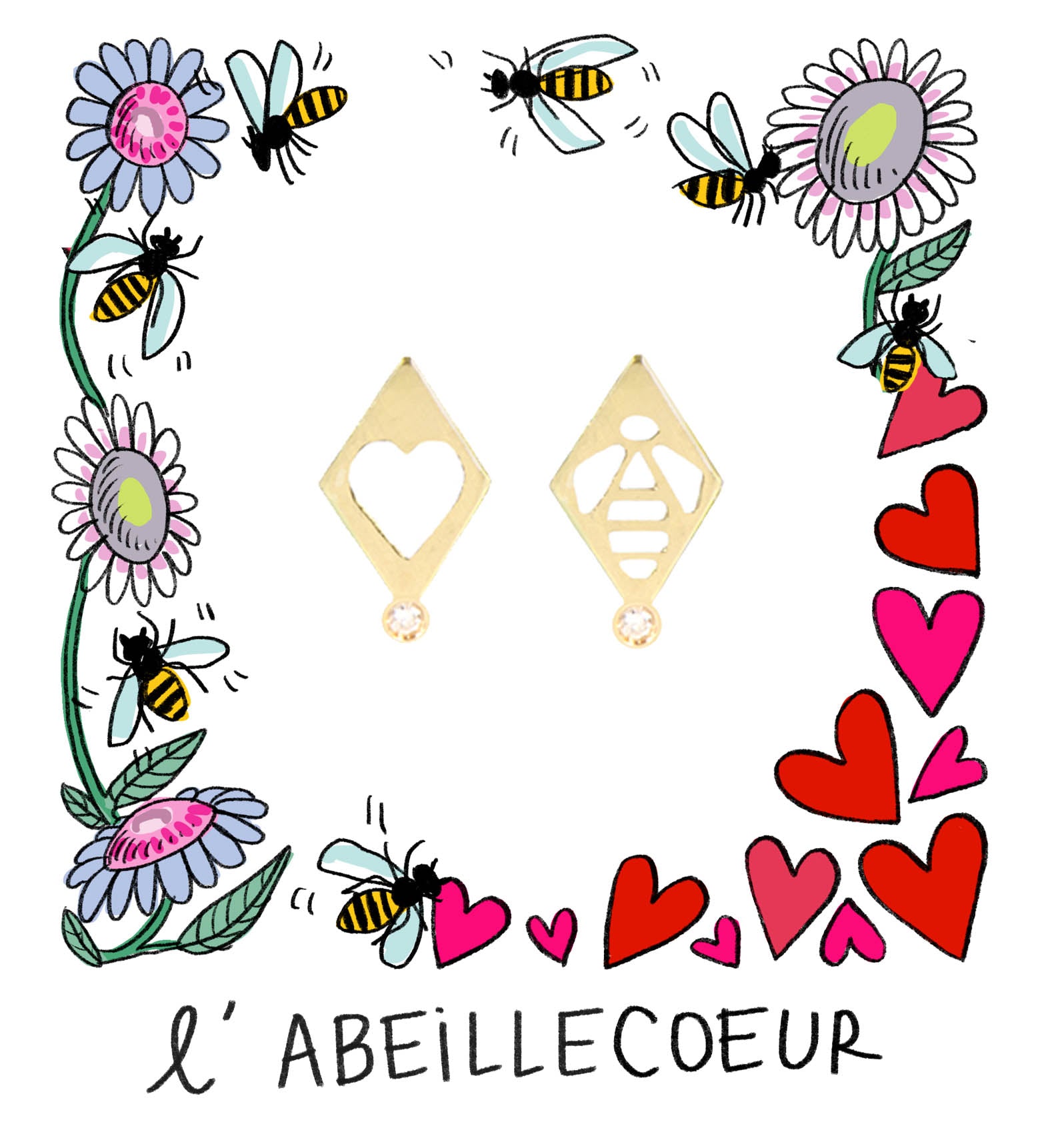Aimée Aimer Coeur boucle d'oreille or jaune diamant à l'unité