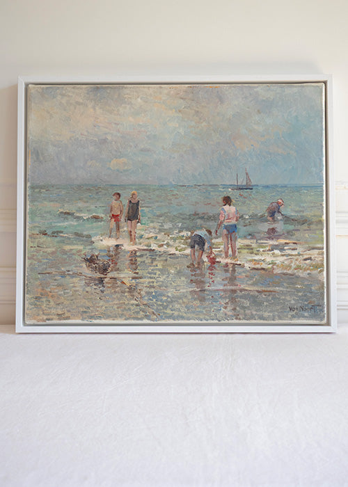 Van Noort huile sur toile scène de plage 40x50 cm