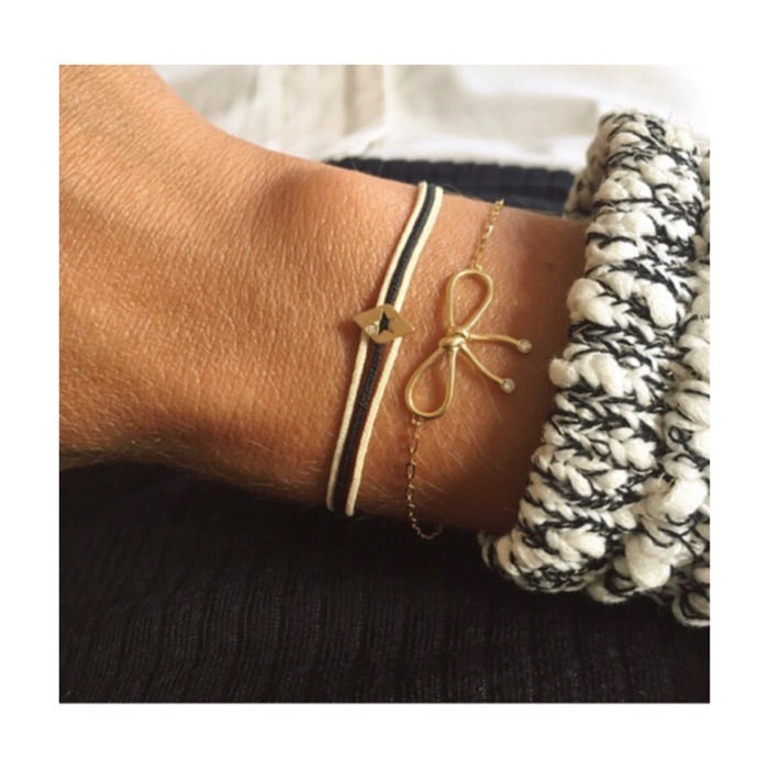 Aimée.Aimer L'Alphabet 1 Lettre Bracelet Or Jaune Diamant Bleu Denim