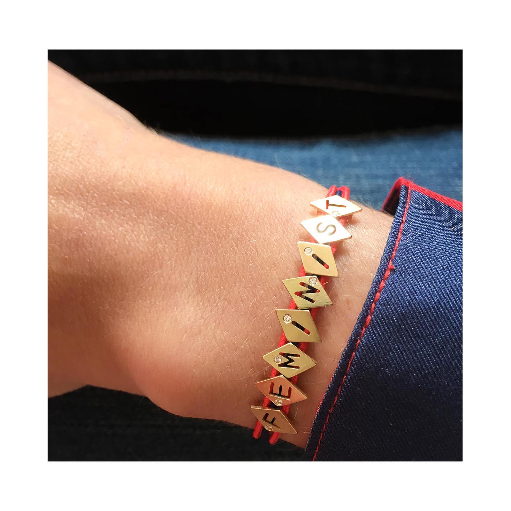 Aimée Aimer Alphabet bracelet 8 lettres or diamant cordon
