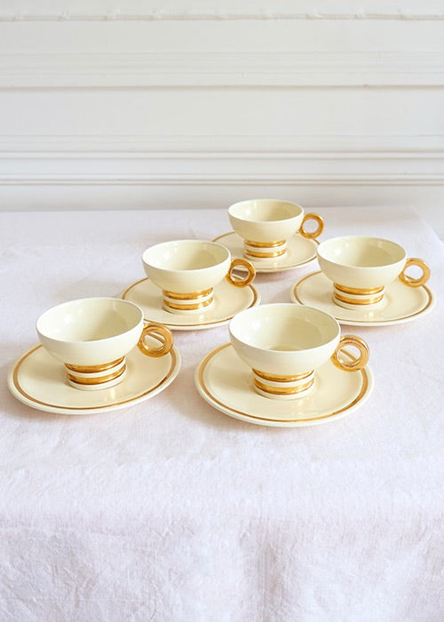 Aimée Aimer Gatsby Robj 5 tasses porcelaine ivoire et or