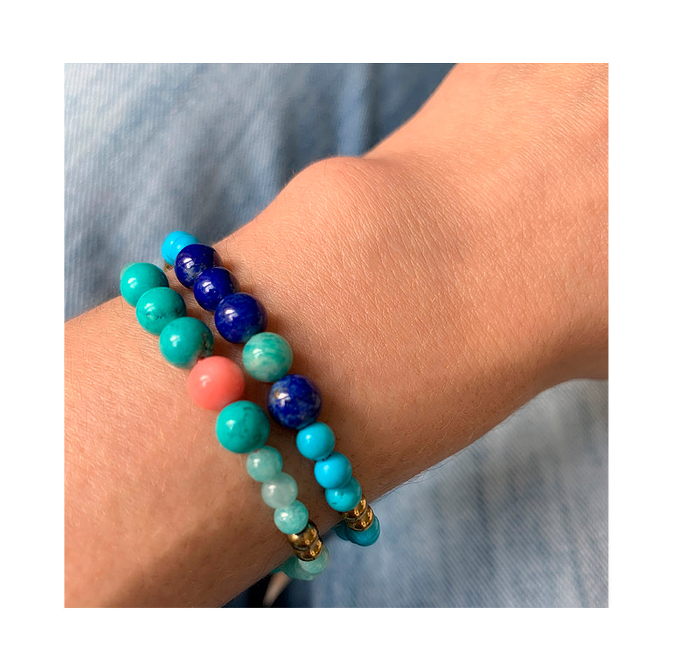 Aimée Aimer Bel Aloha bracelet perlé or jaune lapis turquoise