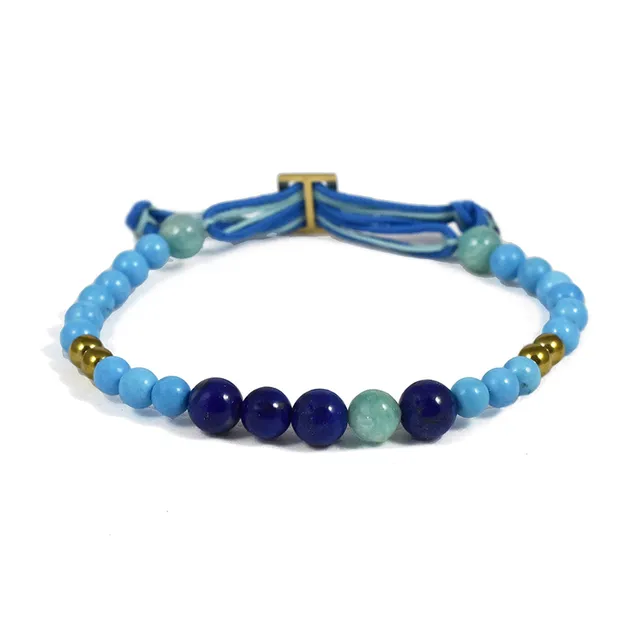 Aimée Aimer Bel Aloha bracelet perlé or jaune lapis turquoise