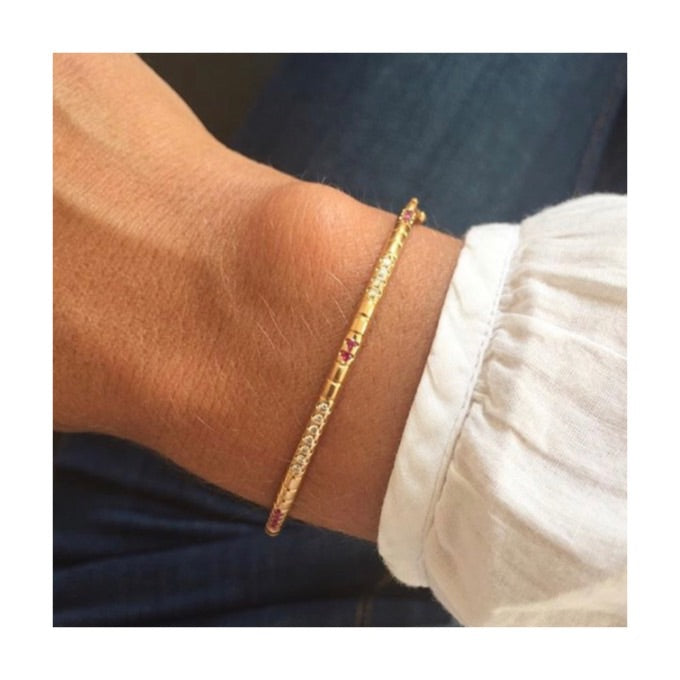 Aimée Aimer Lignes F. bracelet jonc or jaune diamants 15-17 cm