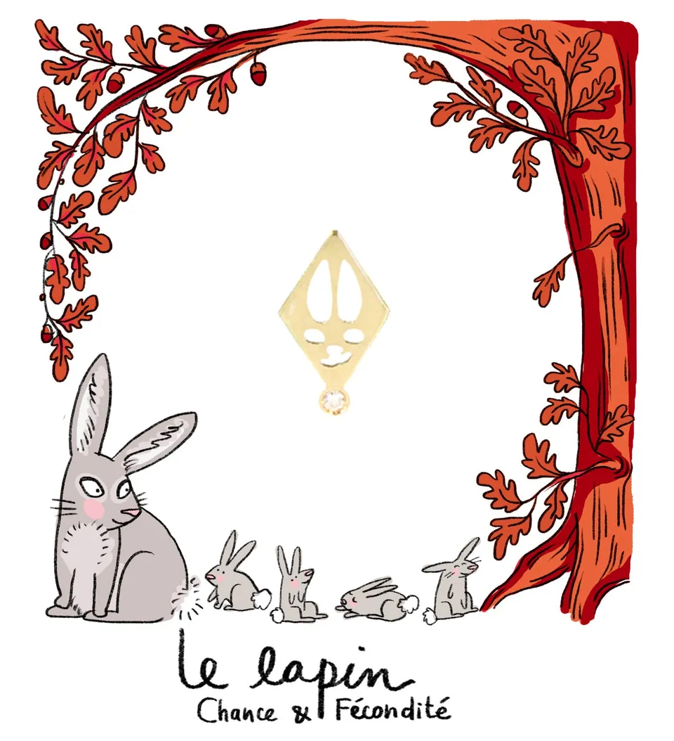 Aimée Aimer Lapin boucle d'oreille or diamant unitaire