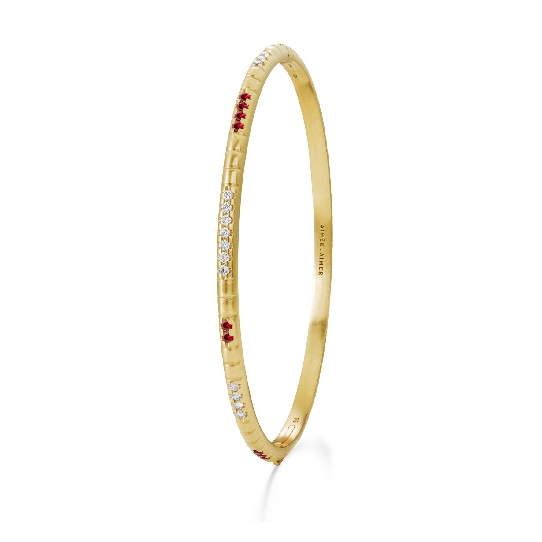 Aimée Aimer Lignes F. Bracelet Jonc Or Jaune Rubis Diamants M