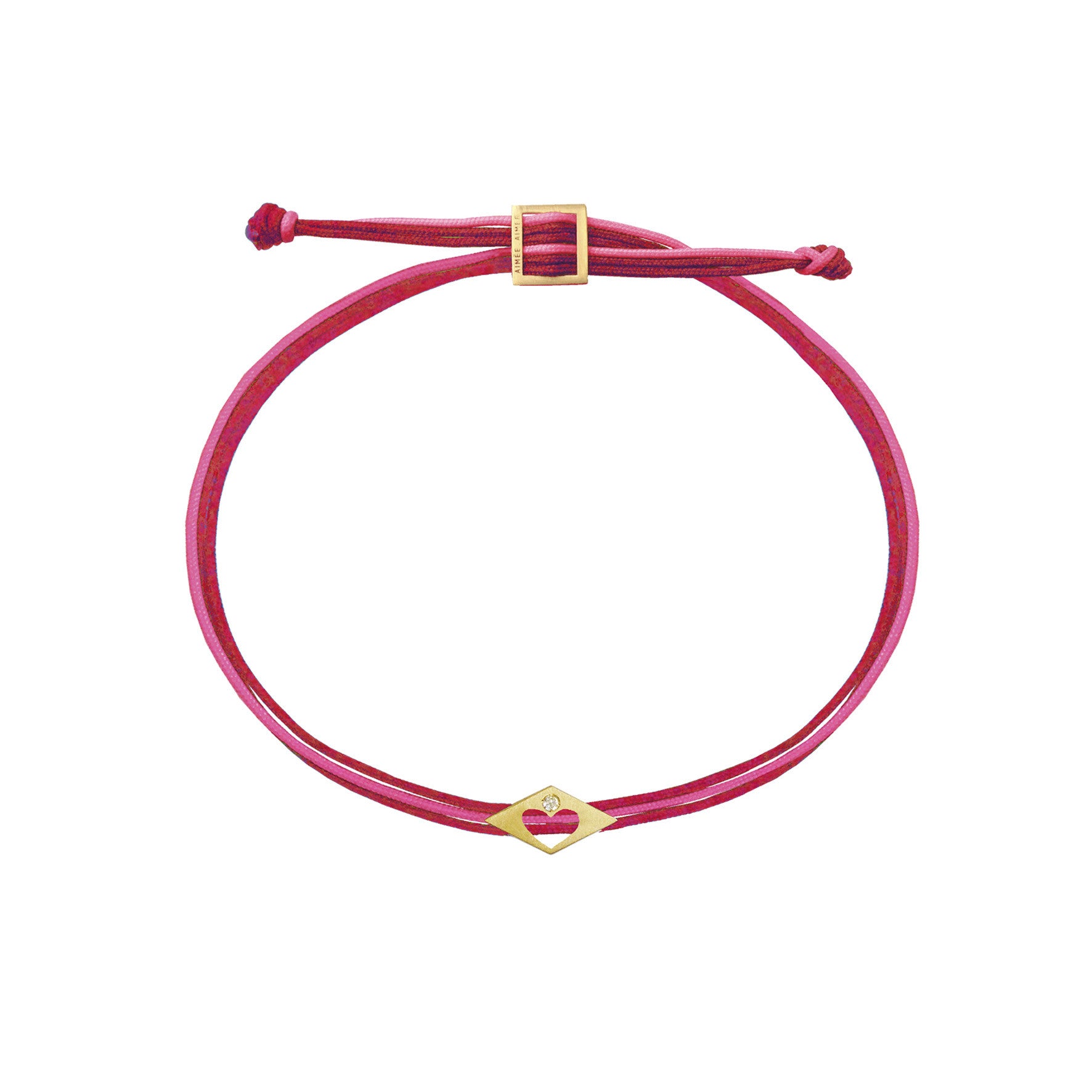 Aimée Aimer Le Coeur bracelet or jaune diamant cordons rouge rose