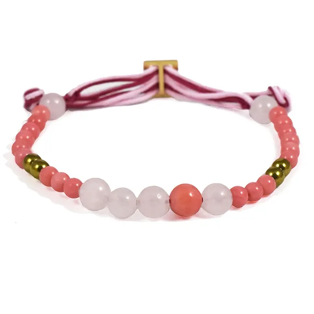Aimée Aimer Bel Aloha Perlé bracelet or jaune quartz rose