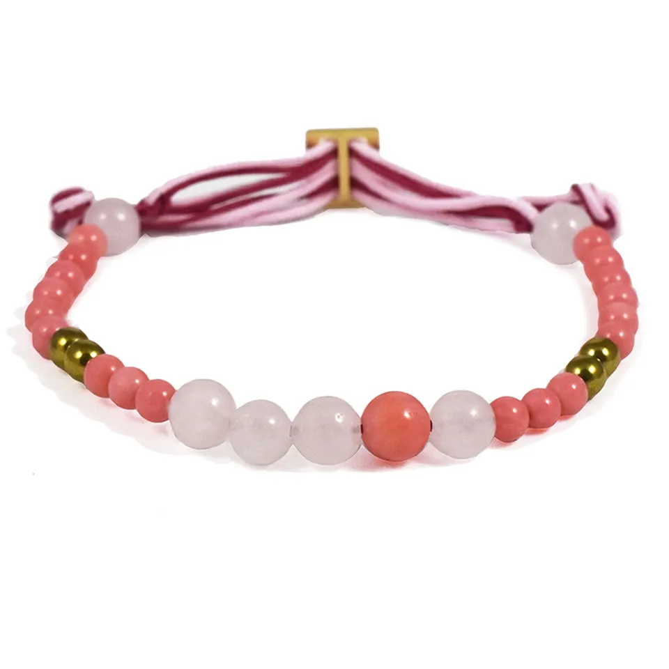 Aimée Aimer Bel Aloha Perlé bracelet or jaune quartz rose