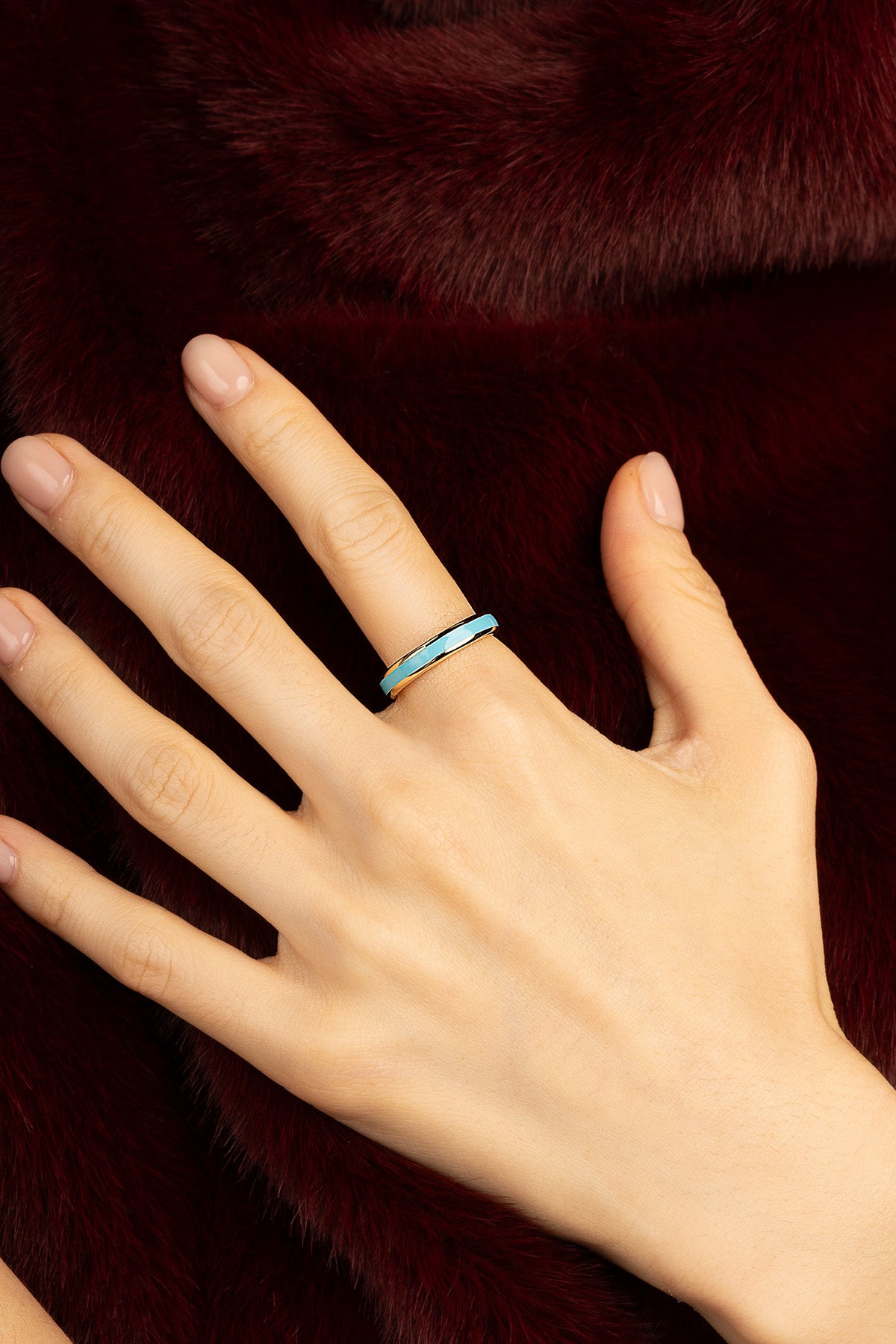 APM Monaco Croisette Riviera bague or jaune émail bleu 52