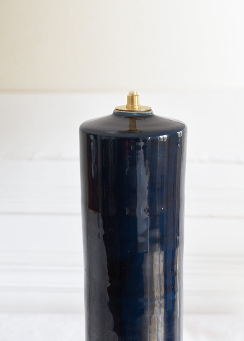 Jean Roger Cylindre lampe faïence bleu canard 44 cm