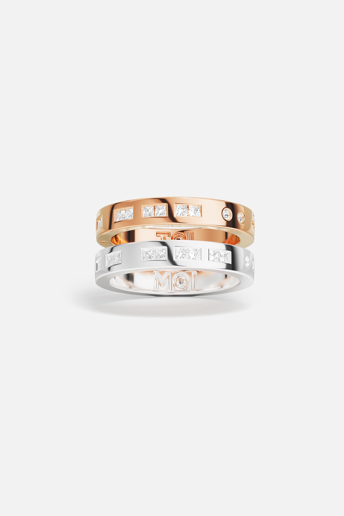 APM Monaco Morse Code TOI et MOI bague duo or rose blanc