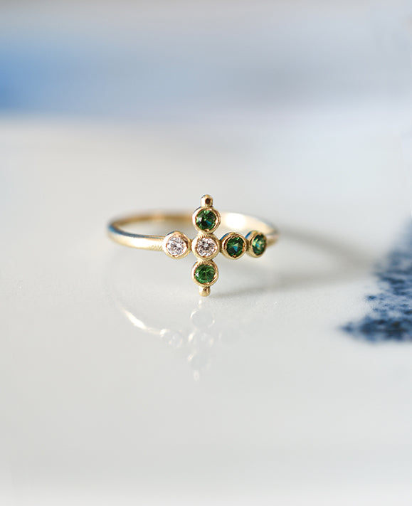 Aimée Aimer Petit AA bague or jaune tsavorites diamants