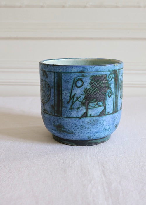 Aimée Aimer Jacques Blin cache-pot céramique bleu oiseaux