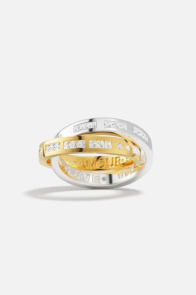 APM Monaco Morse Code Amour Love Bague Bicolore 52 Zircons
