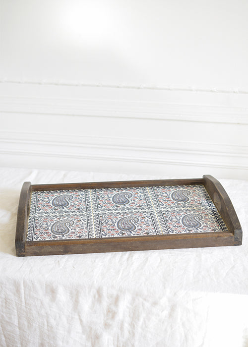Aimée Aimer Gien plateau faïence Cachemire bois 48 cm