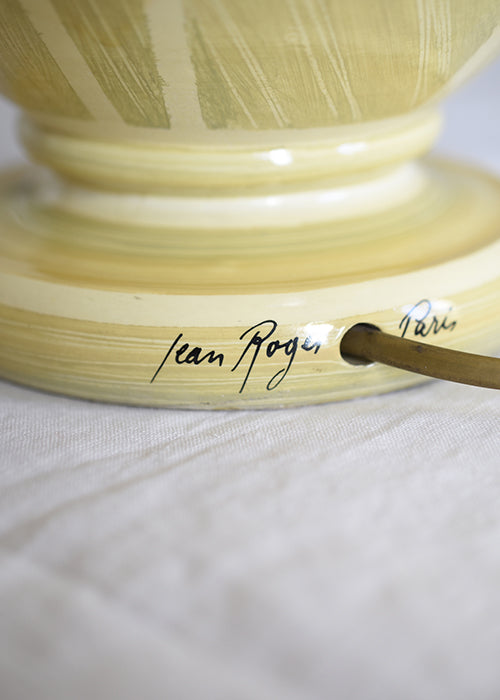 Jean Roger Hydra lampe faïence jaune paille 45 cm
