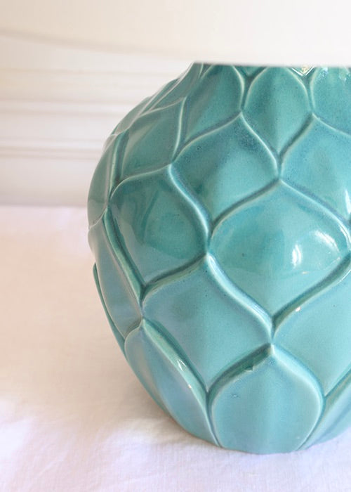 Saint-Clément Lampe Ananas luminaire faïence céladon 38 cm