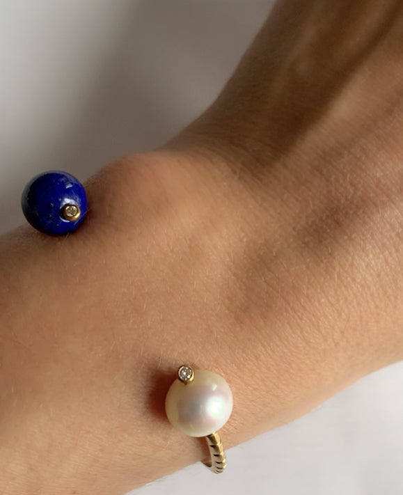 Aimée Aimer Chance bracelet jonc or perle lapis taille S