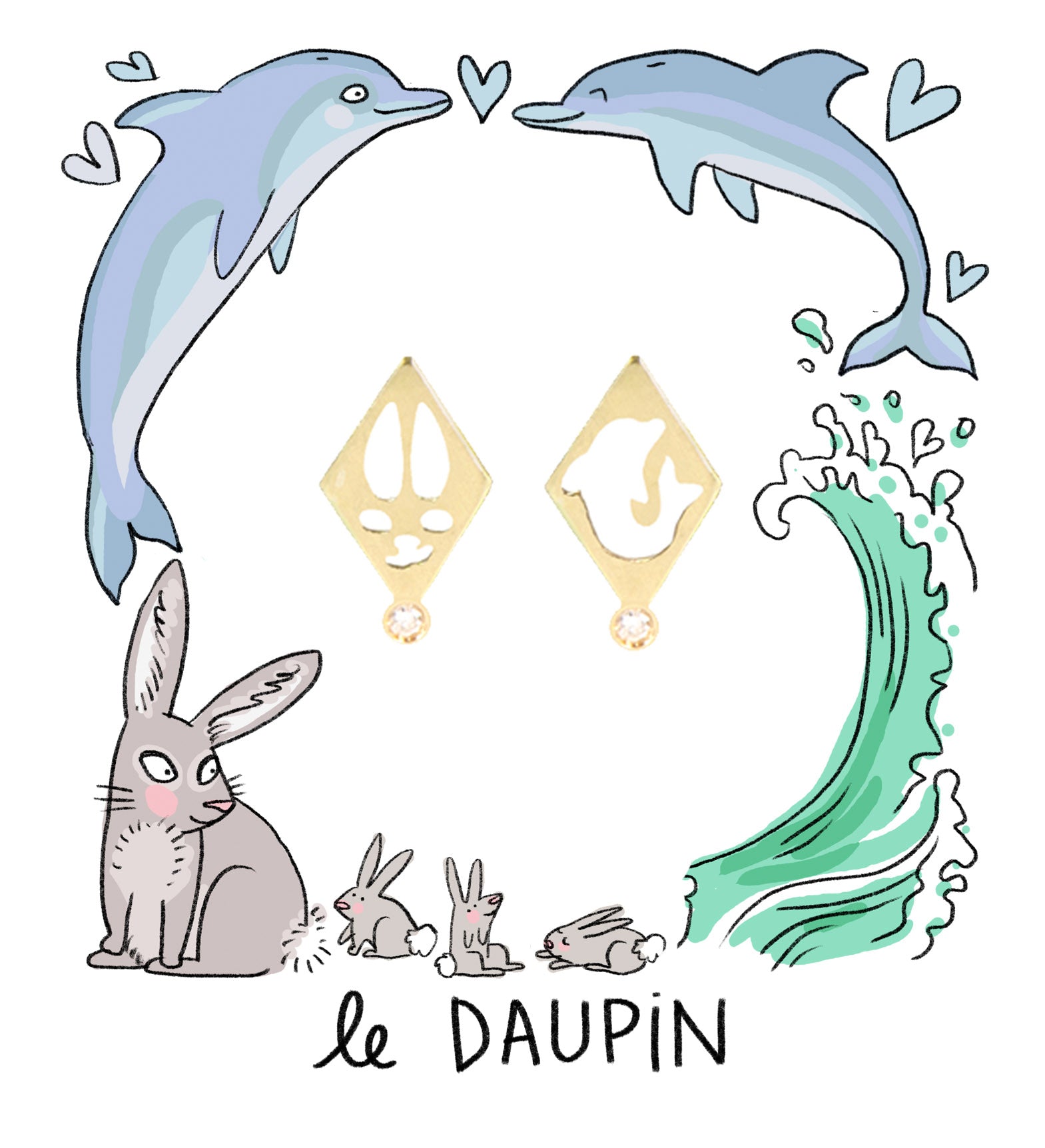 Aimée Aimer Lapin boucle d'oreille or diamant unitaire