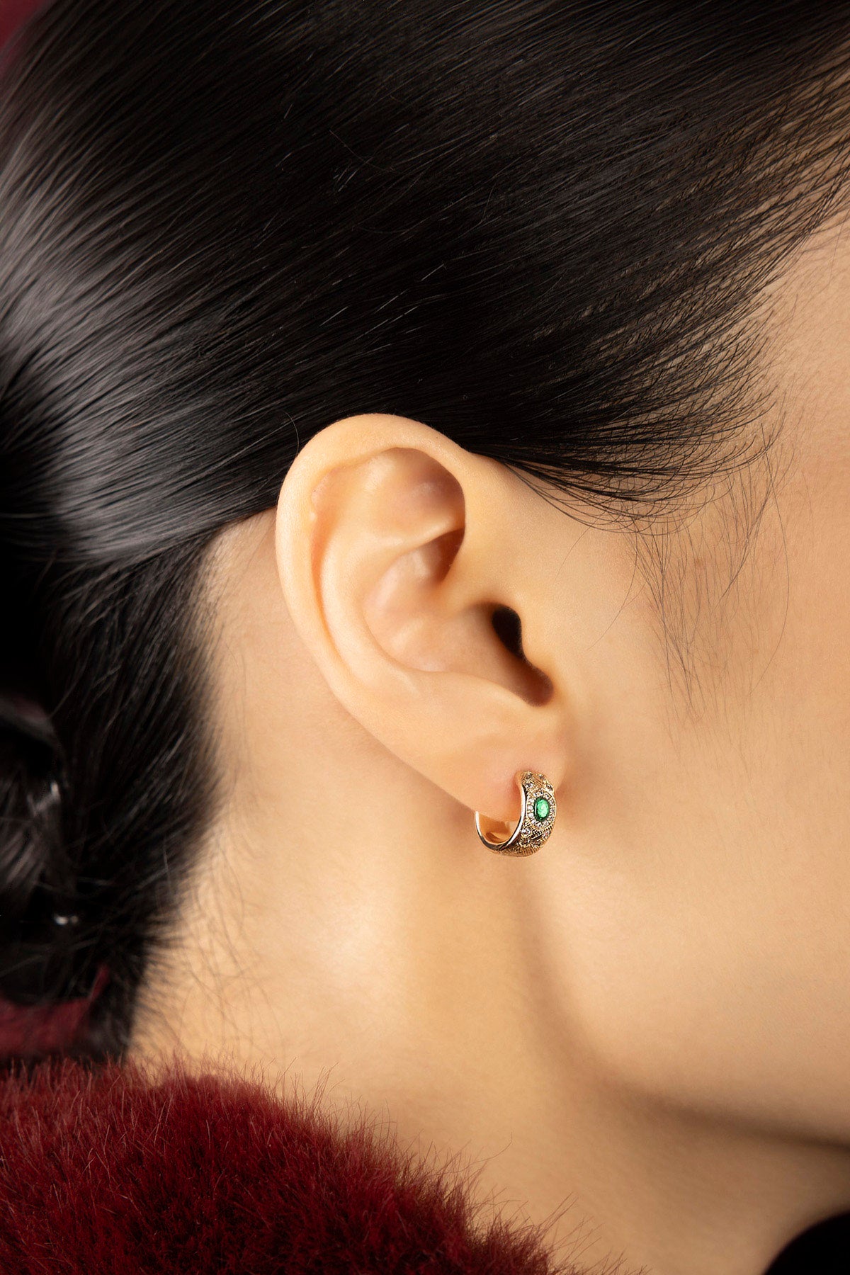 APM Monaco Automne Les Cabochons boucles d'oreilles mini créoles doré vert