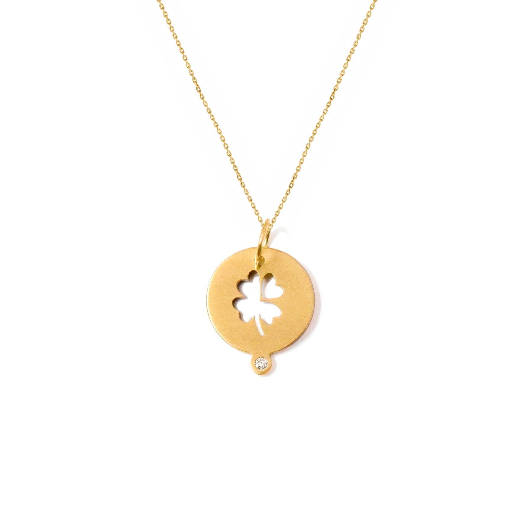 Aimée Aimer Trèfle médaille or jaune diamant 14 mm seule