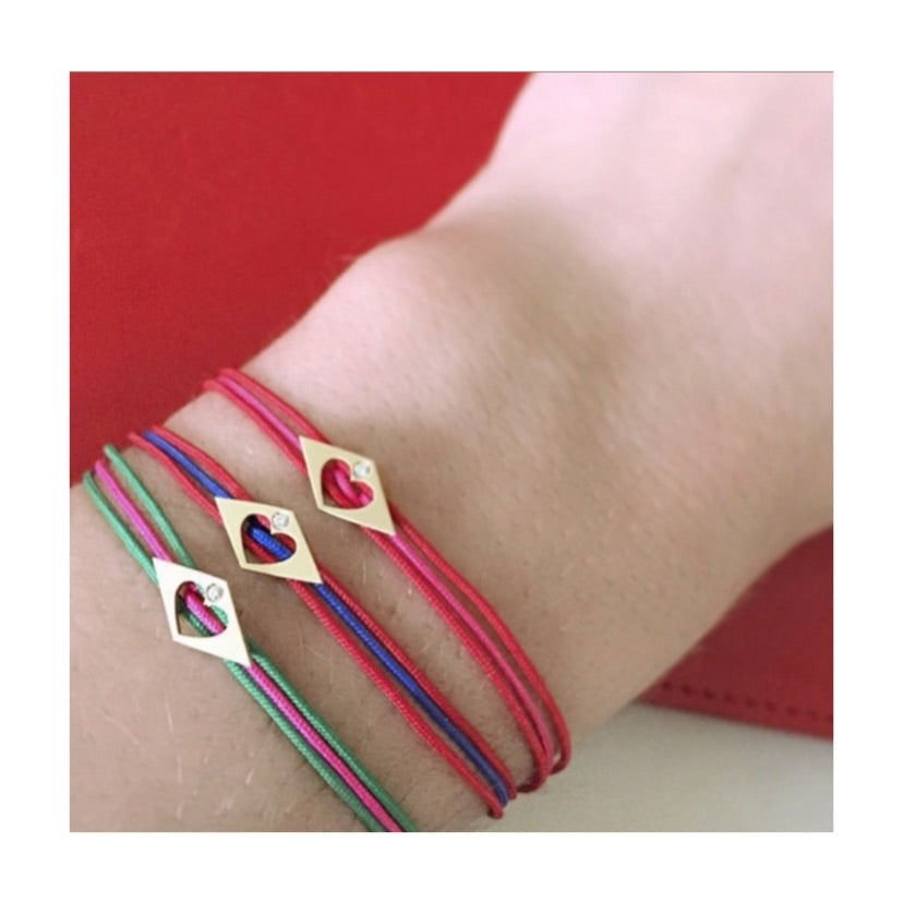 Aimée Aimer Le Coeur bracelet or jaune diamant cordons rouge rose