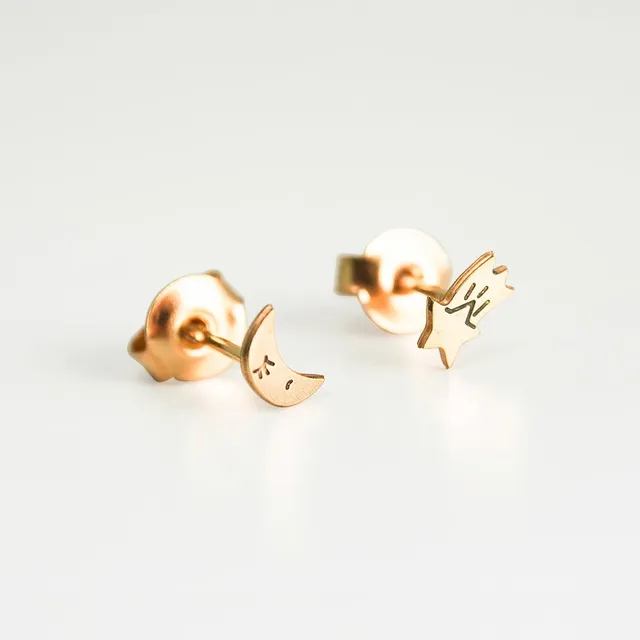 Adorabili Lune étoile filante boucles d'oreilles doré