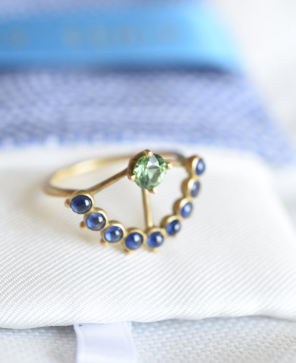 Aimée Aimer Beija-Flor bague or jaune tsavorite saphirs taille 54
