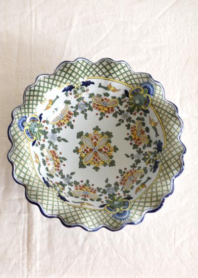 Marest Nevers panier corbeille faïence verte bleue 29 cm