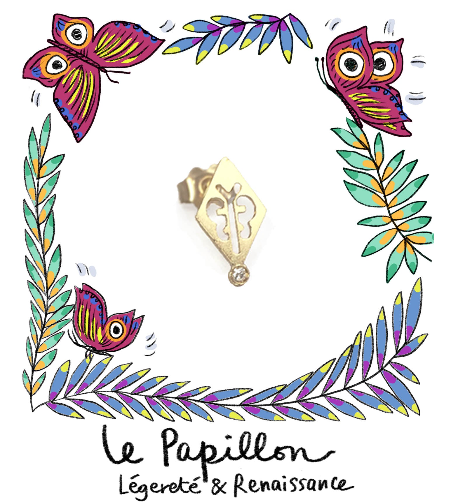 Aimée Aimer Papillon boucle d'oreille or diamant unitaire